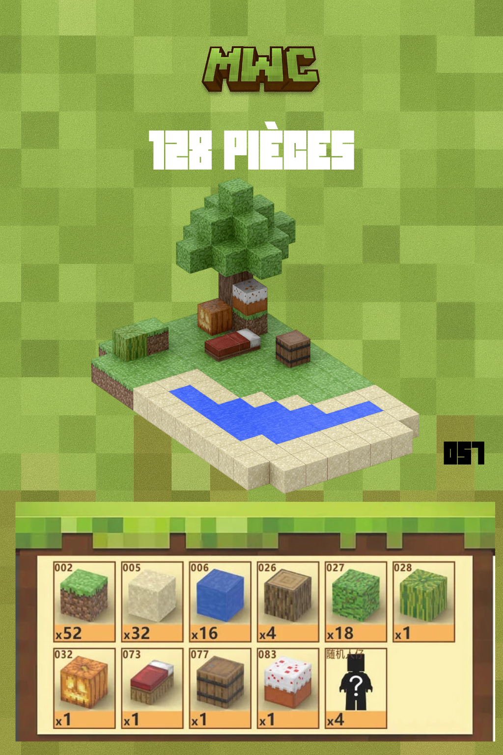 128 pièces - Forêt et sable - Bloc magnétique Minecraft